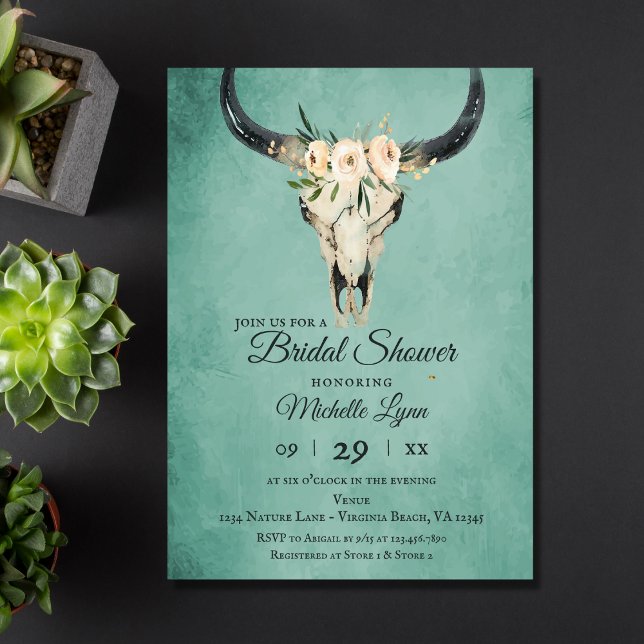 Invitation Crâne de vache florale Boho sur Fête des mariées T (Créateur téléchargé)