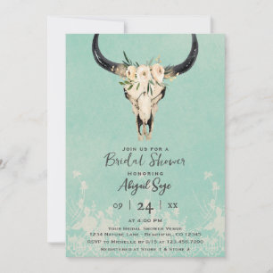 Invitation Crâne de vache florale Boho sur Fête des mariées T