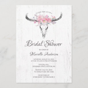 Invitation Crâne de vache rustique Boho Blush Fête des mariée