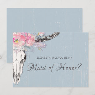 Invitation Crâne de vache rustique Boho Blush Floral Maid of
