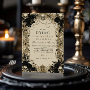 Invitation Crâne d'élégance foncée et fête d'Halloween Rose