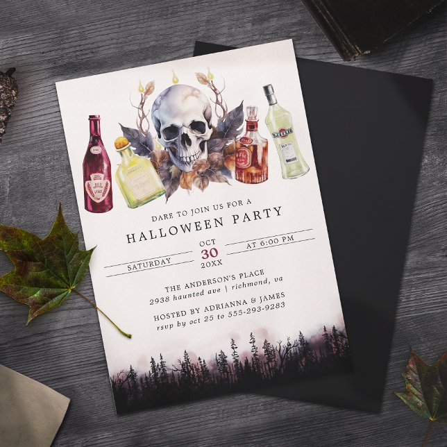 Invitation Crâne déplaisant et alcool | Fun Adult Halloween P (Créateur téléchargé)