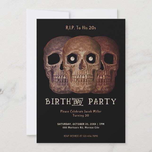 Invitation Crâne drôle Brown Gothique Anniversaire RIP à ses  (Devant)