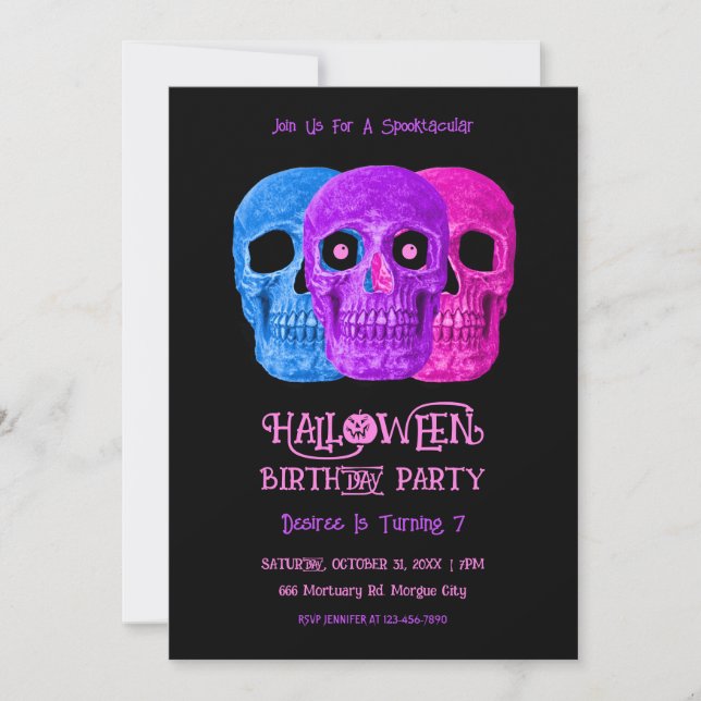 Invitation Crâne drôle gothique rose bleu Halloween Anniversa (Devant)