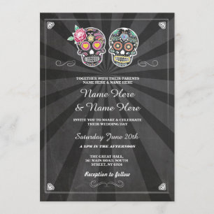 Invitation Crâne épousant l'invitation gothique de crânes de