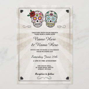 Invitation Crâne épousant l'invitation gothique de crânes de