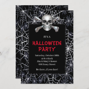 Invitation Crâne et Crossbones White Cobweb Halloween Party