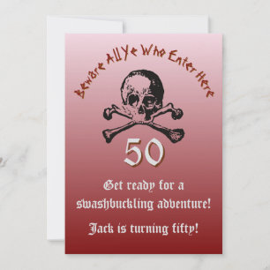 Invitation Crâne et os croisés de navire pirate pour 50e anni
