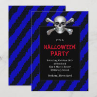 Crâne et os croisés rayure bleue fête d'Halloween