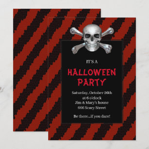 Invitation Crâne et os croisés Red Strip Halloween Party