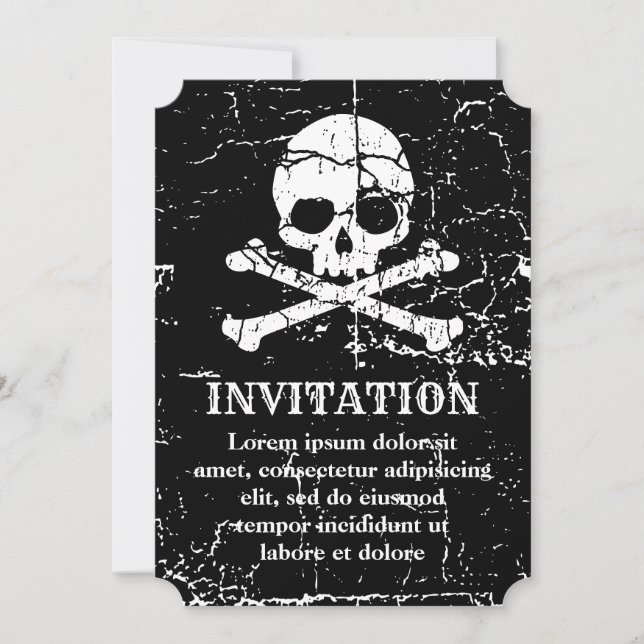 Invitation crâne et os croisés usés (Devant)