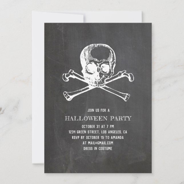Invitation Crâne et os. Soirée d'Halloween sur Chalkboard. Pi (Devant)