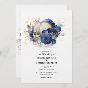 Invitation Crâne floral bleu Halloween Mariage gothique