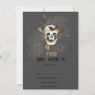 Invitation Crâne floral gothique Papillons Mariage RSVP  