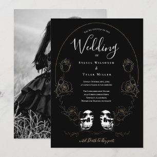 Invitation Crâne floral noir photo gothique