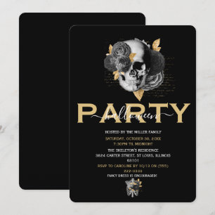 Invitation Crâne Floral Or Élégant pour Soirée d'Halloween Ad