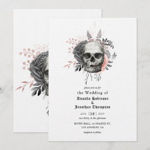 Invitation Crâne floral rose Halloween mariage gothique