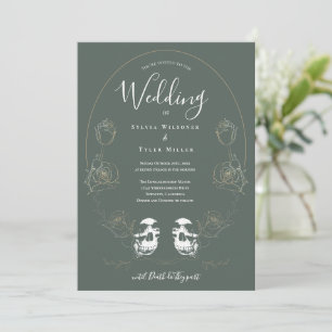 Invitation Crâne floral vert mariage gothique