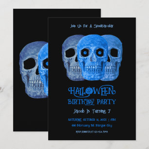 Invitation Crâne Funny Gothique Bleu Noir Halloween Anniversa