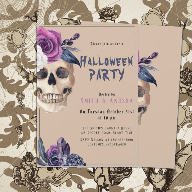 Invitation crâne gothique de la fête d'Halloween p (Créateur téléchargé)