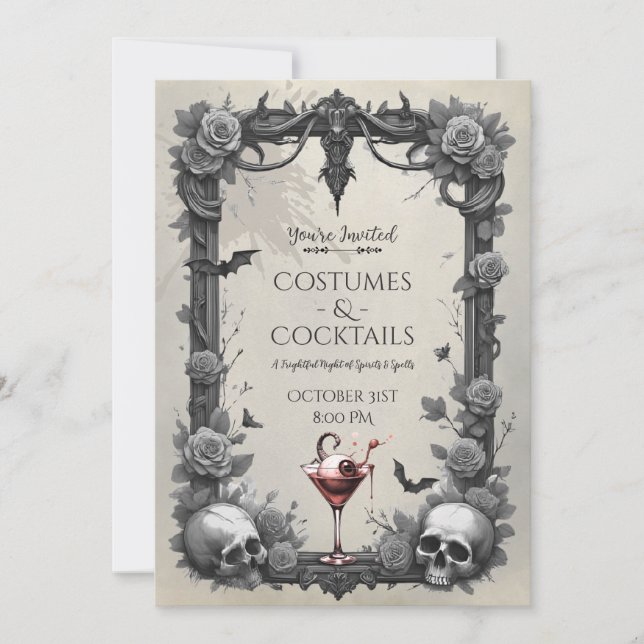Invitation Crâne gothique éffrayant Costume Rose Cocktail Par (Devant)