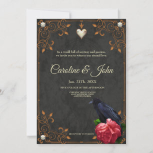 Invitation Crâne gothique et corbeau.