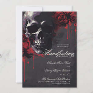 Invitation Crâne gothique et roses rouges Halloween à la main