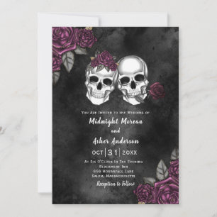 Invitation Crâne gothique Floral Rose Mariage