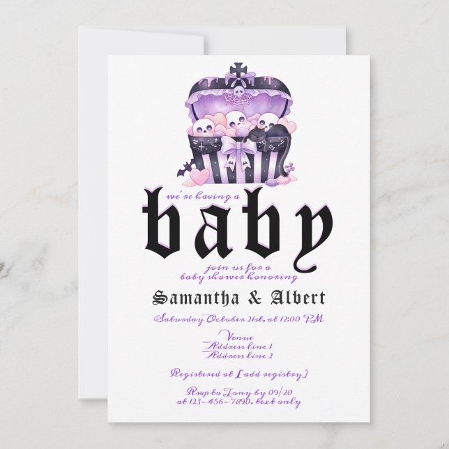 Invitation Crâne gothique Halloween Baby shower gothique (Devant)
