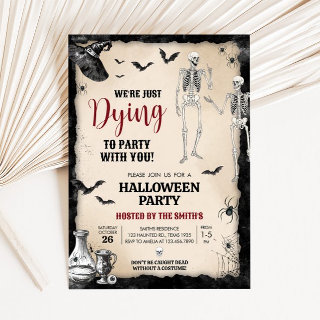 Invitation Crâne gothique mourant à la fête d'Halloween (Dying to Party Gothic Skull Halloween Party Invitation)