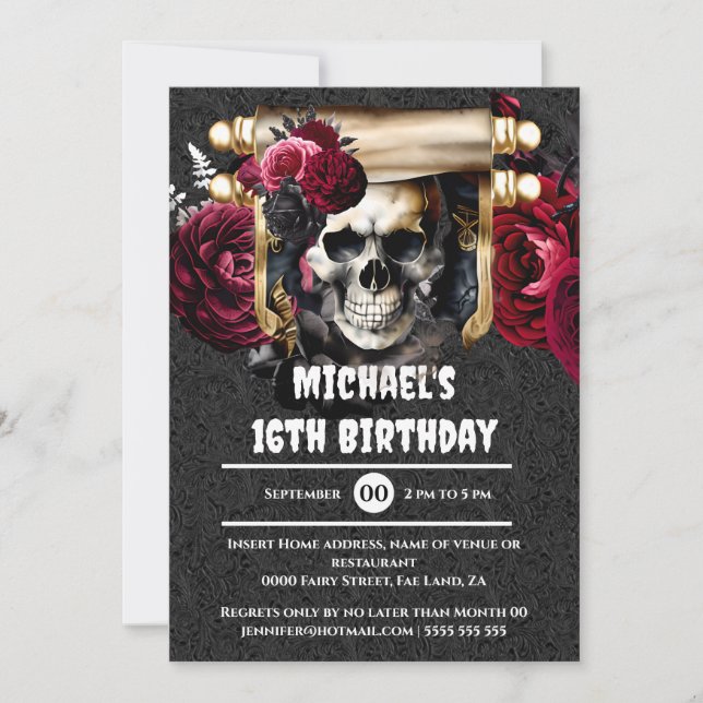Invitation Crâne gothique rose pirate enfants adultes do-it-y (Devant)