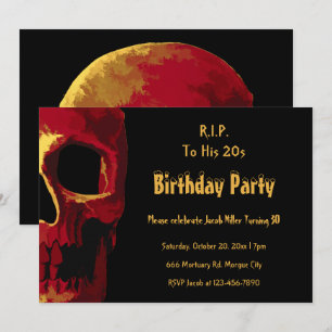 Invitation Crâne gothique Rouge Jaune Anniversaire RIP à ses 