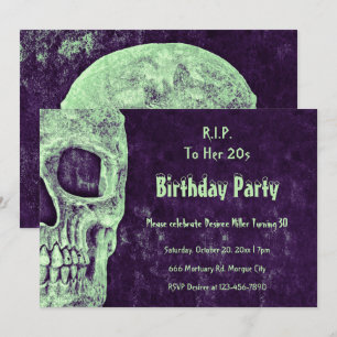 Invitation Crâne gothique Vert pourpre Anniversaire RIP à ses