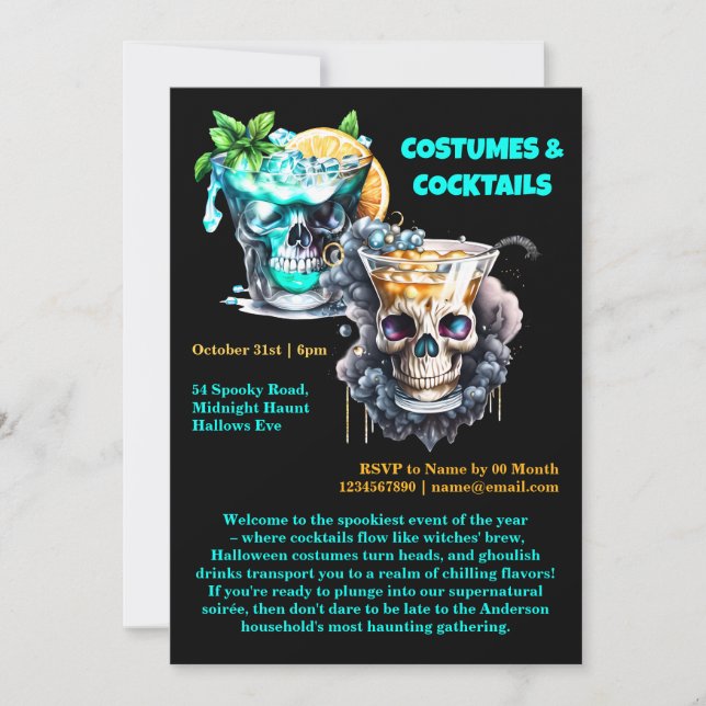 Invitation Crâne horreur happy hour cocktails Halloween gothi (Devant)