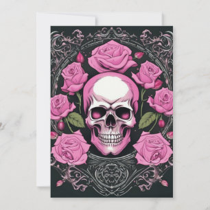 Invitation Crâne rose et Rose Mariage d'élégance gothique