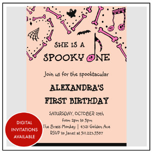 Invitation Crâne rose orange Éffrayant Halloween 1er annivers