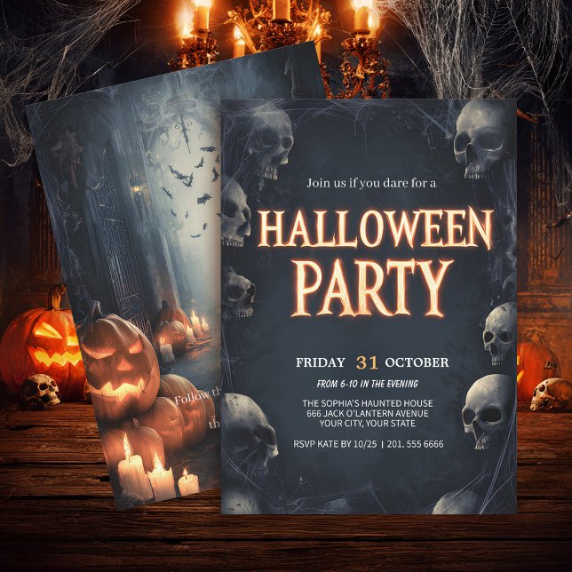 Invitation Crâne & Toile Araignée Halloween épouvantable (Créateur téléchargé)