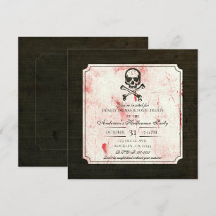 Invitation Crâne Vintage Grunge Osselets Sanglants Halloween