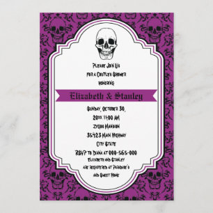 Invitation Crânes damassé violet, mariage noir couples douche