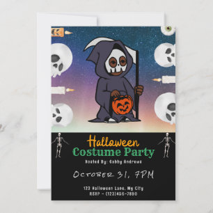 Invitation Crânes de Faucheuse et Bougies Halloween Noir