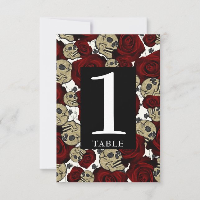 Invitation Crânes de roses rouges Noir Floral Gothique Numéro (Devant)
