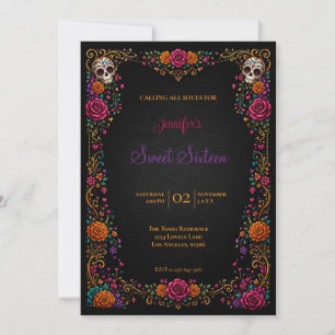 Invitation Crânes de Sucre Jour des Morts Sweet Sixteen