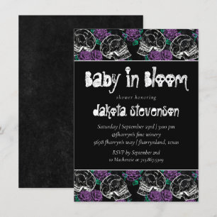 Invitation Crânes et roses rouges   Baby Goth moderne en Fleu