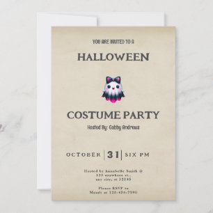 Invitation Crânes fantômes noirs blancs roses Vintage Hallowe