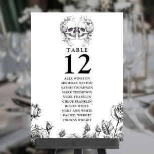 Invitation Crânes florales gothiques Numéro de tableau Tablea