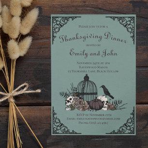 Invitation Crânes gothiques, Citrouilles et feuilles d'automn