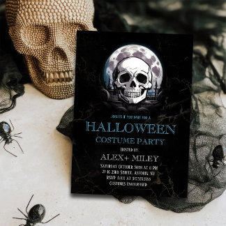 Invitation Crânes Gothiques Et Lune Halloween Costume Party