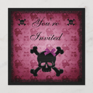 Invitation Crânes gothiques roses et noires mignons Invitatio