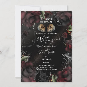 Invitation Crânes gothiques Roses noires rouges Mariage d'Hal