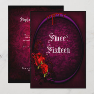 Invitation Crânes gothiques, sang et bonbon 16 à roses